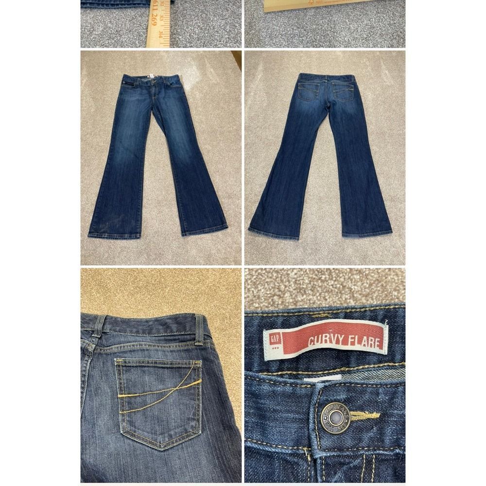 Gap womens curvy flare jeans sz 10R 9” rise dark wash stretch denim retro Y2K